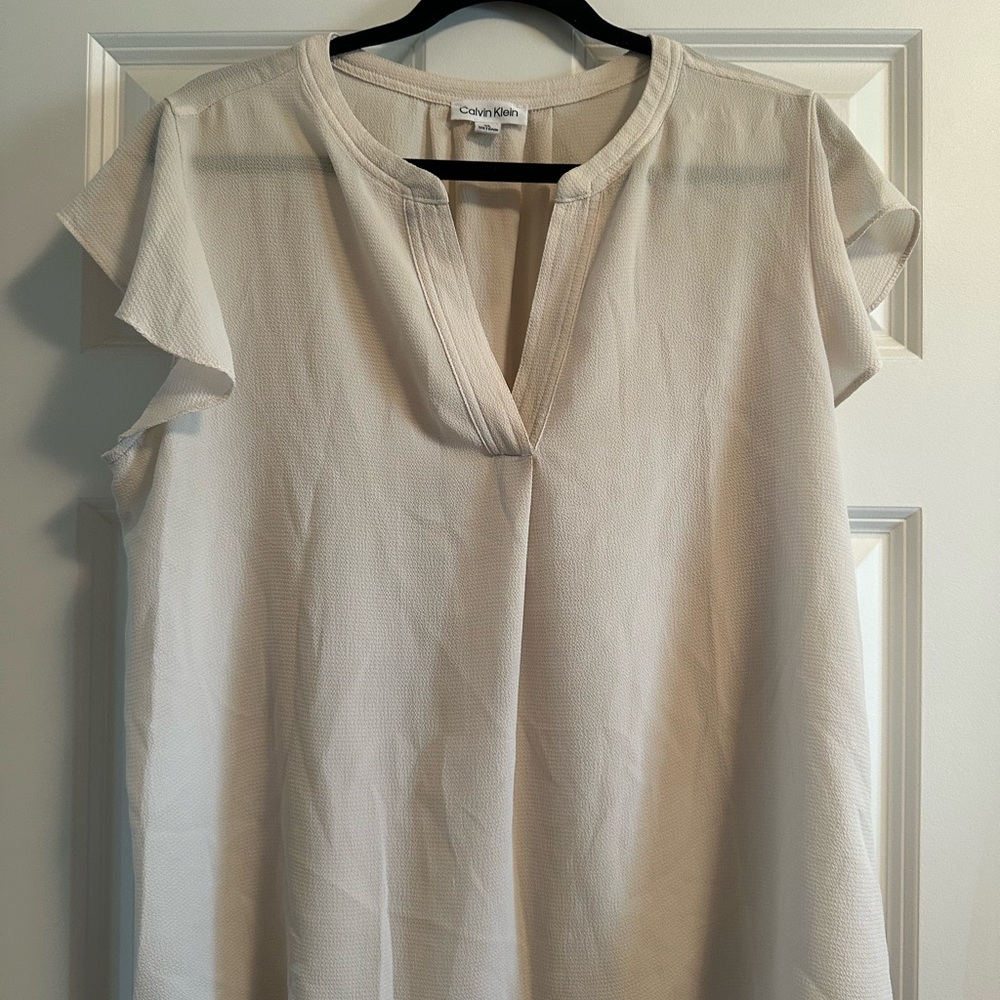 Calvin Klein Cream Flutter Sleeve Women's Top